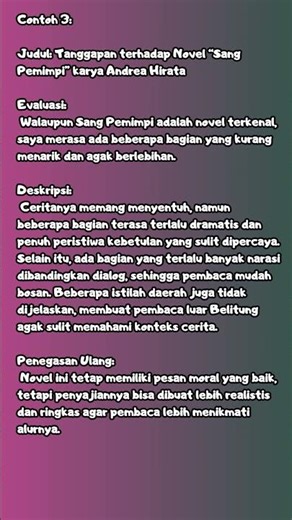 CONTOH TEKS TANGGAPAN NOVEL SANG PEMIMPI