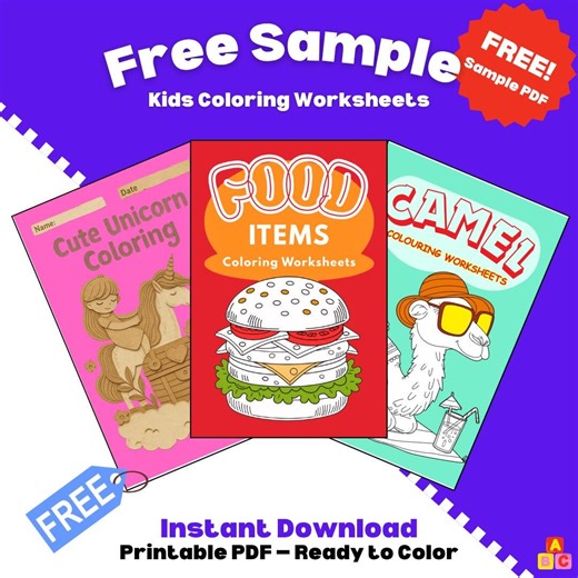 Free Kids Coloring Pages Sample PDF | Unicorn Camel Food Printable | Instant Download - Etsy