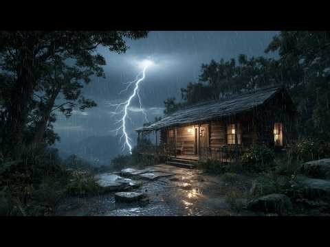 Rainy Night at a Cozy Cabin | Thunderstorm Sleep Sounds