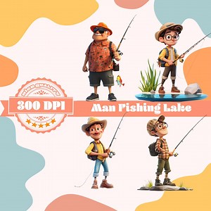 Cartoon Fisherman Clipart: Fishing Lake PNG Bundle (digital Download, 300 DPI, 4096x4096 Px) - Etsy