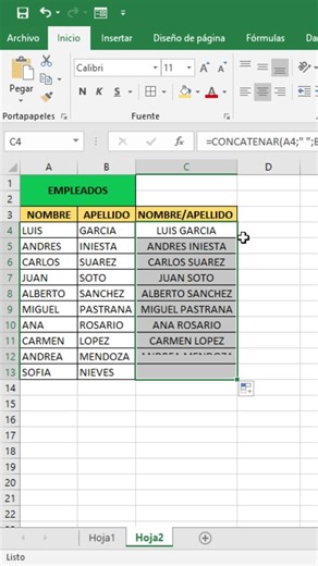 Une nombre y apellido en segundos con CONCATENAR en Excel #excel #shorts | Kevin Ramirez