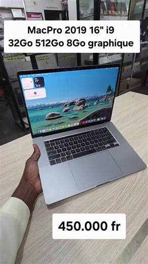 Mor Dieng on Instagram: "Macbook Pro retina touch bar 2019 16 Pouce double graphique à 450.000 fr Intel Core i9 8 cœurs à 2,4 GHz (Turbo Boost jusqu’à 5 GHz) avec 16 Mo de cache N3 partagé 32Go ram DDR4 500Go SSD AMD Radeon Pro 5500M avec 8 Go GDDR6 Intel UHD graphique 630 1536Mo Écran Retina 16 pouce rétroéclairé par LED avec technologie IPS de 3 072 x 1 920 pixels Caméra FaceTime HD 720p Quatre ports Thunderbolt 3 (USB‑C) avec prise en charge de : Recharge DisplayPort Thunderbolt (jusqu’à 40 G