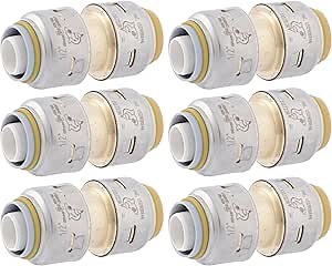 SharkBite Max 1/2 Inch Polybutylene Transition Coupling, Pack of 6, Push to Connect Brass Plumbing Fitting, PEX Pipe, Copper, CPVC, PE-RT, HDPE, UR4008