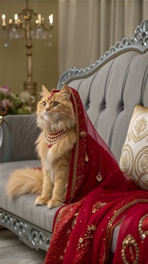 Princess Cat in Red Bridal Dress #CatBride #PrincessCat #RoyalCat #shorts #viralvideo