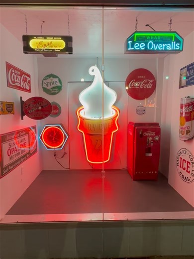 Outlaw Archive on Instagram: "Did you know there’s a town in Alabama named Abbeville that’s been meticulously rebuilt to look exactly like the 1950s? Hundreds—maybe thousands—of neon signs burn day and night, and after dark the streets pulse with period-correct music, as if the decade never clocked out. There’s a fully operational, period correct diner—Hugging Molly’s—open six days a week whether anyone shows up or not. Add in a vintage gas station and a movie theater, all frozen in time. This e