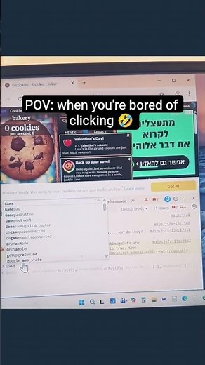 🍪 cookie clicker ruin the game with dumb js 🤣🍿 #hacker #coding #js #hacks #cheating #foryou