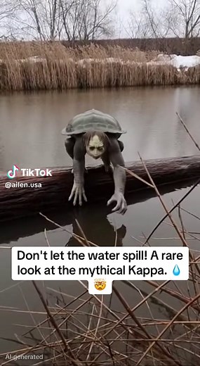 These striking clips capture a legendary Kappa, a mythical water imp from Japanese folklore, lurking in the wetlands. The footage highlights the creature's most iconic features: • A turtle-like shell protecting its back. • The