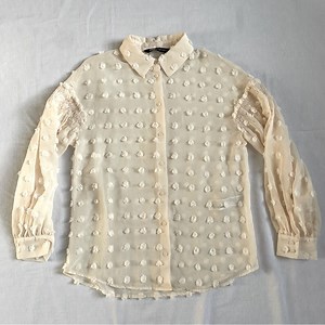 Zara Sheer Blouse with Textured polka Dots women’s XS