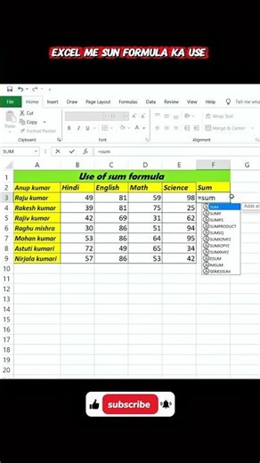 Excel Sum Formulas in ActiveHindi#ExcelFormula#ExcelInHindi#ytshorts #excelformula #excelinhindi