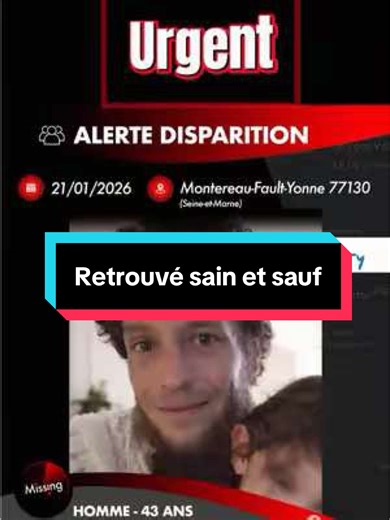 ✅ MAJ 27/01/26 - Bonne nouvelle - Grégory a été retrouvé sain et sauf 💚 merci à tous pour votre soutien et votre mobilisation 🍀 🚨 Alerte disparition inquiétante : personne disparue - Gregory Glaser 👤 👤 Homme – 43 ans 📅 Disparu le 21/01/2026 📍 Montereau-Fault-Yonne – 77130 (Seine-et-Marne) ⬇️ Description de GREGORY : • Physique : homme mesurant 1m83 pour 72kg. • Cheveux : châtain foncé et bouclés 🔎 Signes particuliers : possède des tatouages. 🧥Tenue : il portait une veste zippée grise en