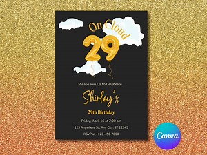 On Cloud 29 Birthday Invitation, Editable Canva Template, Minimalist 29th Birthday Invite, Cloud Theme Party, Digital Download 0054 - Etsy Canada