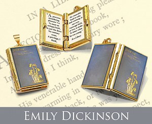 Emily Dickinson in a Library Poem Book Pendant Necklace: 24kt Gold Filled Quote Charm Locket - Etsy