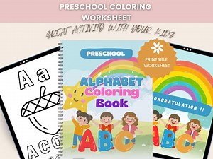 Alphabet Coloring Worksheet Letters Printable Worksheets A to Z Preschool Kindergarten Homeschool Learn at Home - Etsy