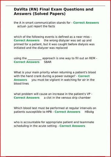 Davita Rn Final Exam Questions And Answers Solved Papersupdate video