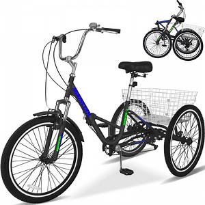 Lilypelle Folding Tricycle for Adult , 20/24/26in Wheel 7-Speed Unisex Three Wheel Cruiser Bike