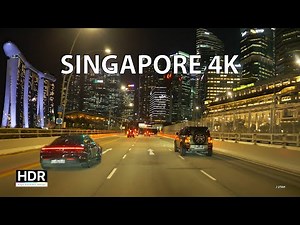 Singapore 4K - Tropical City Skyline - Night Drive [HDR]