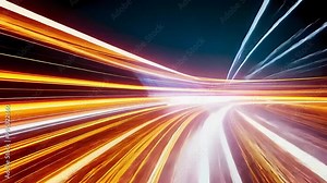 Abstract motion blur of glowing light trails, symbolizing speed, technology, and energy in a dynamic urban environment at night. Stock Video