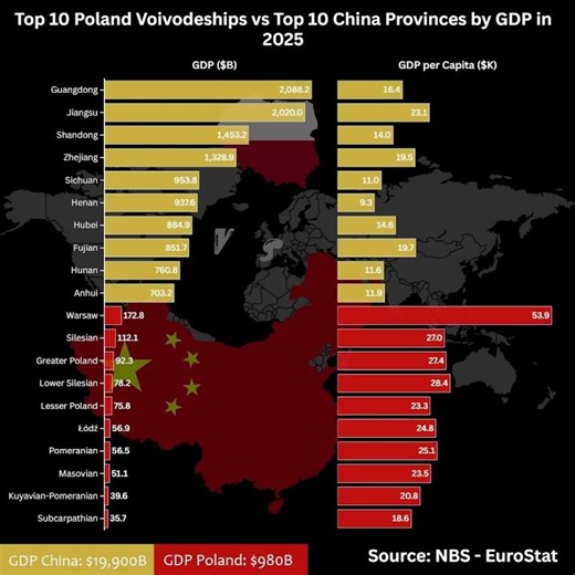 🇵🇱 Top 10 Poland Voivodeships vs 🇨🇳 Top 10 China Provinces by GDP & GDP per Capita 2025 #gdp2025