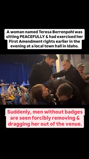 Dream for America on Instagram: "Zip tying a woman’s hands and forcefully ejecting her from a town hall is about as un-American as it gets. #idaho #woman #civilrights #townhall #firstamendment #freespeech"