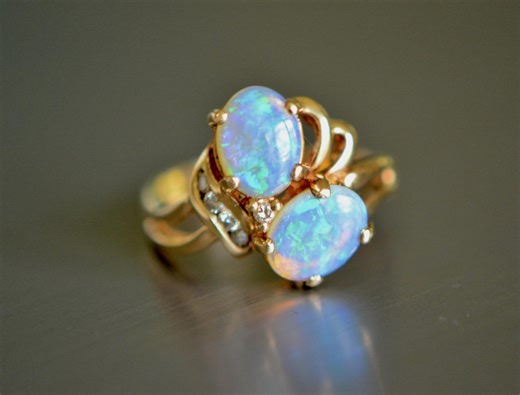 Opal Cocktail Ring: 14k Gold & Diamond October Birthstone - Etsy
