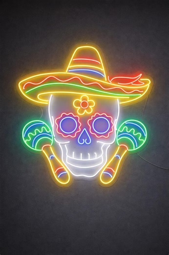 Sugar Skull Neon Sign – Mexican Skull LED Neon Wall Sign, Day of the Dead Neon Art, Handmade Neon Sign - Etsy