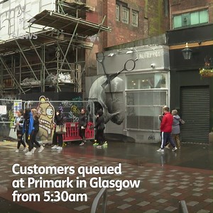 Huge queues as non-essential shops reopen for business. https://bit.ly/2BNy6UE | STV News
