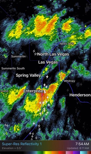 8am wednesday radar has lots of rain and lightning around las vegas | Justin Bruce Weather