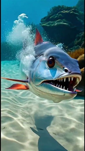 Ruby Blade Barracuda – Fast Ocean Predator Gliding Through Blue Water
