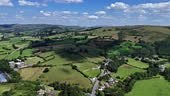 Aerial 4K footage of Rhayader, Powys, Wales. Market town, historic...