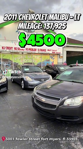 🚗 2011 Chevy Malibu LT 🚗 Clean, reliable, and ready to hit the road! ✔️ 137,925 miles ✔️ Smooth ride & great on gas ✔️ Well-maintained LT trim 💲 Only $4,300 Perfect daily driver at an affordable price! 📩 DM us for details or to schedule a test drive 2399801941 2397104039 #fortmyersmotors #carforsale #dealer #chevrolet #fyp