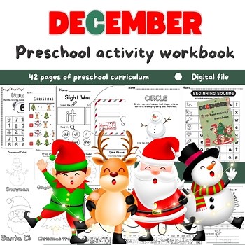 December Preschool and Kindergarten workbook -Busy Book curriculum, Christmas