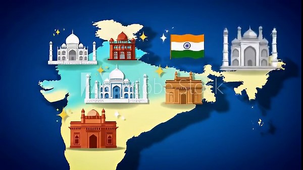 Illustrated Map of India with Famous Landmarks – Celebrating Independence Day and Cultural Heritage
