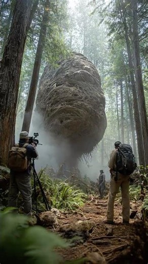 Explorers Film Enormous Cocoon Hanging Above Forest Floor