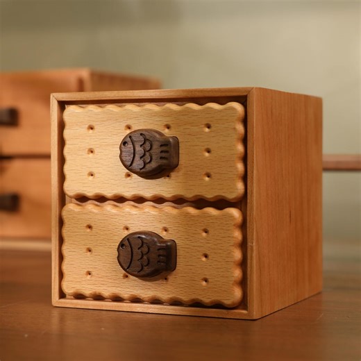 Solid Wood "fish Cracker" Storage Box(cherry Wood)|cherry, Black Walnut, Beech|desk Organizer|2 Drawers for Jewelry, Stationery&small Items - Etsy Australia