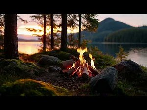 Cozy Lakeside Campfire in the Mountains 🍁🔥 Soothing Spring Nature Ambience for Calm Evenings