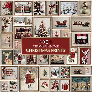 300  Charming Christmas Prints - Vintage Holiday Gallery Wall Set, Festive Nostalgic Winter Farmhouse Decor - Etsy
