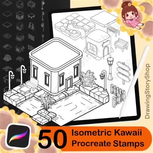 50 Procreate Isometric Kawaii Buildings Stamp Brushes | Kawaii Textured Isometric Stamp Brush for Procreate Set 1 Buildings Stamps WHAT'S INCLUDED: - 50 Isometric Buildings Stamps Set 1 Designed specifically for use with the Procreate app on iPad. PLEASE READ: AFTER YOUR PURCHASE You'll be able to download the stamps right away. I've attached a PDF on how to import your brushes into Procreate ✔ Allowed to use: - You can use these Procreate stamps for personal projects. - You can post pictures an