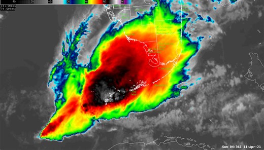 Satellite loop of the strong thunderstorms that affected parts of the Florida Keys and surrounding waters. Rainfall amounts across the island chain were less than a tenth of an inch. Wind gusts surpassed 40 mph at various marine sites. Another round of storms is expected tonight. Please, stay tuned to the latest by visiting weather.gov/key | US National Weather Service Key West Florida