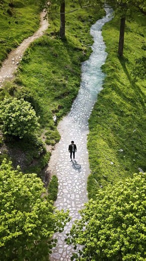 Cinematic Bird's Eye Symphony Peaceful Solitude in Vibrant Green Valley