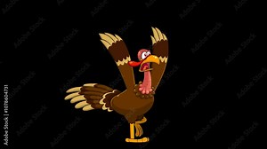 Scared Turkey Cartoon Character Running. 4K Animation Video Motion Graphics Without Background