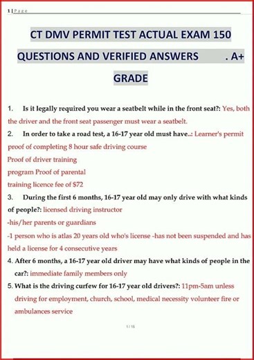 Ct Dmv Permit Test Actual Exam 150 Questions And Verified An video