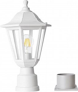FUDESY Outdoor Post Light, Outdoor White Lamp Post Light Fixture with Pier Mount Base, Waterproof Pole Light Fixture with E26 Socket, Exterior Lamp Post Lantern for Garden Yard Patio Pathway
