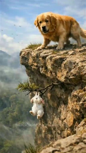 Golden Retriever Saved a rabbit hanging below the mountain cliff #goldenretriever #shorts #rabbit