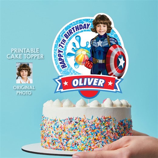 Captain America Photo Cake Topper, Pool Party Birthday Decoration (digital Download) 697CT2 - Etsy
