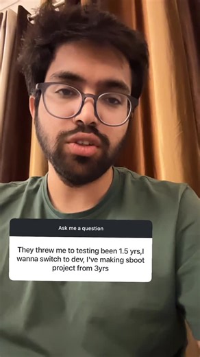 Deepanshu Udhwani on Instagram: "They threw me to testing, been 1.5 years, I wanna switch to dev. I’m making Spring Boot projects for 3 years😤 This is such a frustrating situation that many people face! You joined a company thinking you’ll be a developer, but they put you in testing or support roles. Now you’ve been stuck there for 1.5 years, you’re building Spring Boot projects on the side for 3 years, but you can’t seem to break into actual development roles. I totally understand your frustra