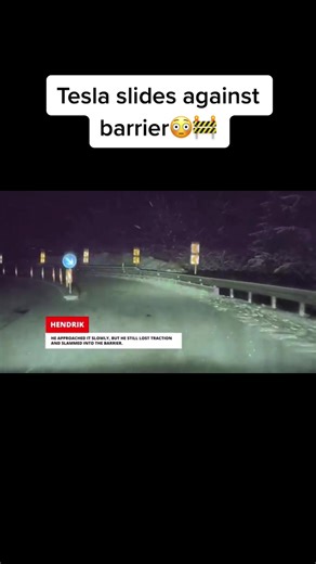 Tesla slides agains a barrier🚧#barrier#crash#slide#snow#accident#tesla#germany#teslasentrymode#entertainment#foryou#viral#fy#4upage