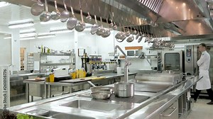 Work surface and kitchen equipment in professional kitchen