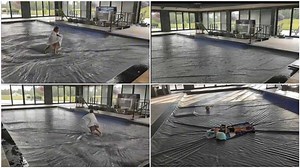 Father shares clip of kid walking over covered swimming pool, video causes stir