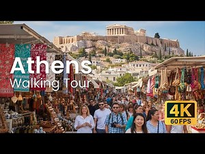 Athens Street Life - Local Market Walk Near the Acropolis Greece 4K