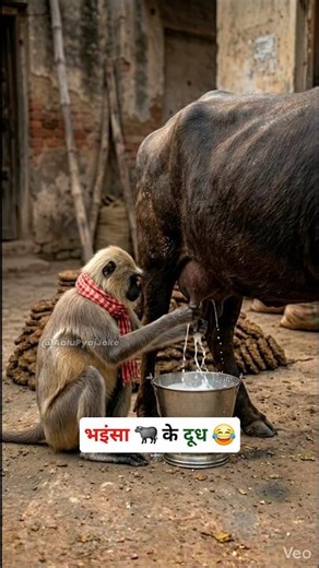 भैंसा के दूध #funny #thetharpuns #aalupyajjoke #comedy #monkey